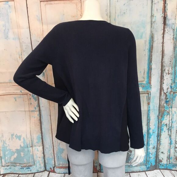 INC Navy Blue Lace Up Grommet Ribbed Sweater - Picture 2 of 9